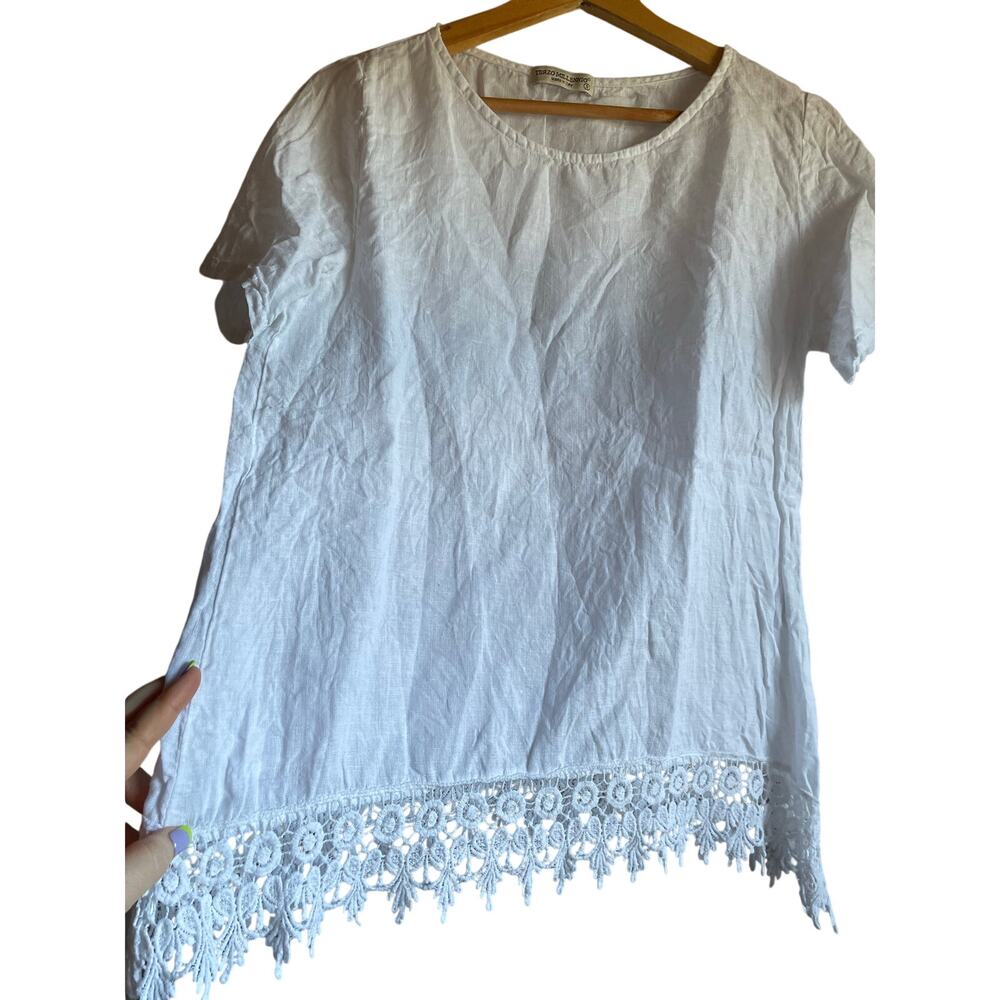 TERZO MILLENIO 100% Linen Italian Bright White Fringe Oversized Boho Top SMALL